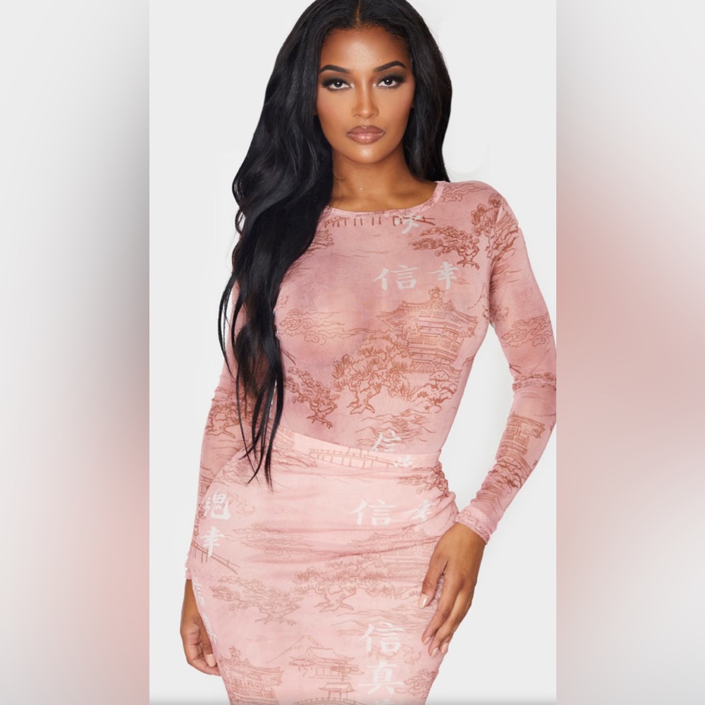 Rose Oriental Printed Mesh